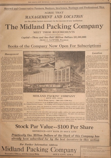 Sioux City stockyards Midland Packing Company